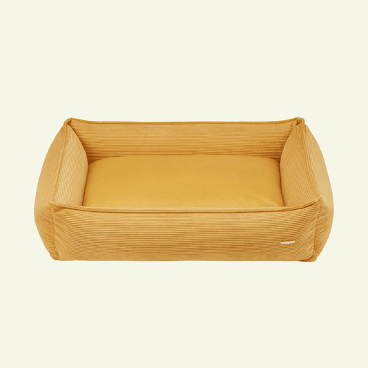 Strippo | Panier pour chien en velours côtelé, bords hauts et housse lavable - Jean - Poil - Jaune
