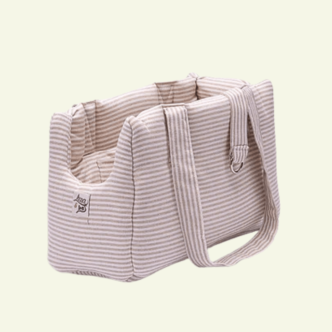 Striscia | Sac de transport en tissus doux, motif fines rayures - fabrication artisanale - Jean - Poil - Beige