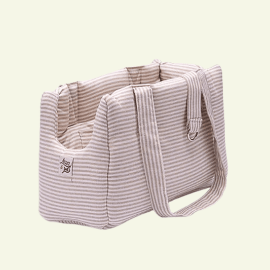 Striscia | Sac de transport en tissus doux, motif fines rayures - fabrication artisanale - Jean - Poil - Beige