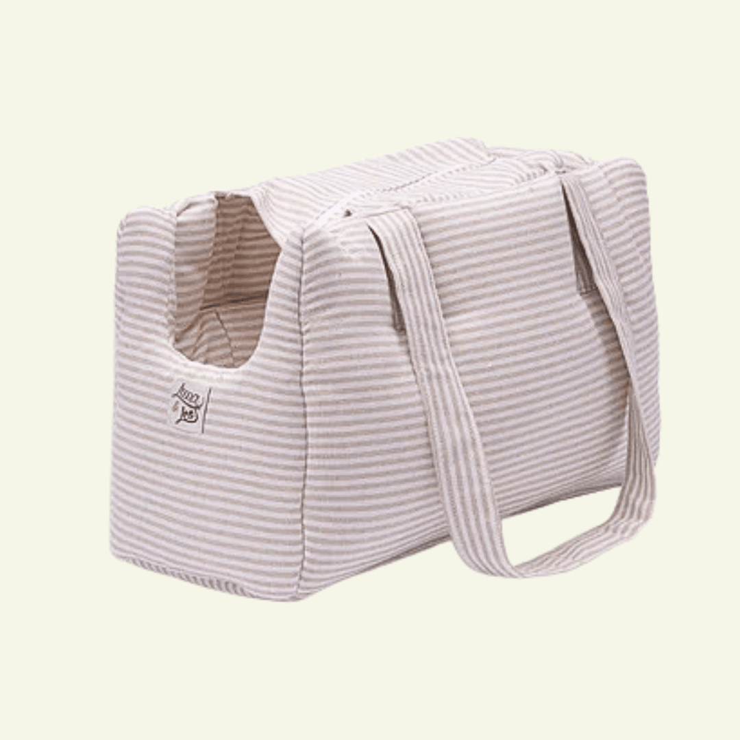 Striscia | Sac de transport en tissus doux, motif fines rayures - fabrication artisanale - Jean - Poil - Beige