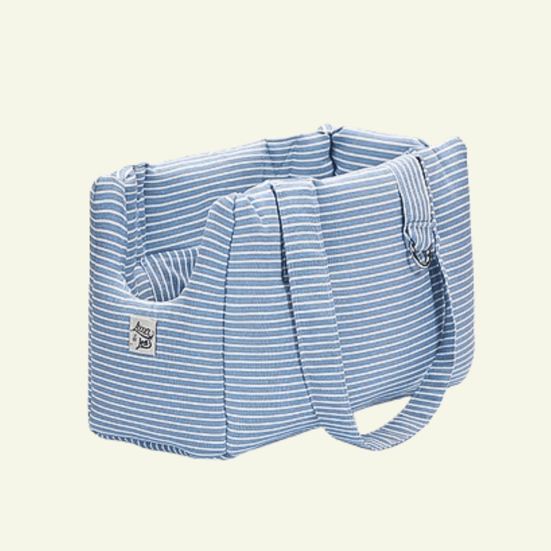 Striscia | Sac de transport en tissus doux, motif fines rayures - fabrication artisanale - Jean - Poil - Bleu