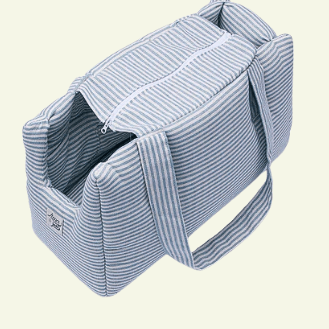 Striscia | Sac de transport en tissus doux, motif fines rayures - fabrication artisanale - Jean - Poil - Bleu