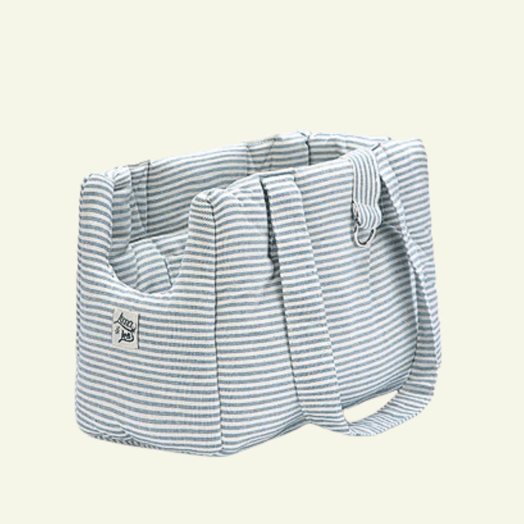 Striscia | Sac de transport en tissus doux, motif fines rayures - fabrication artisanale - Jean - Poil - Bleu clair