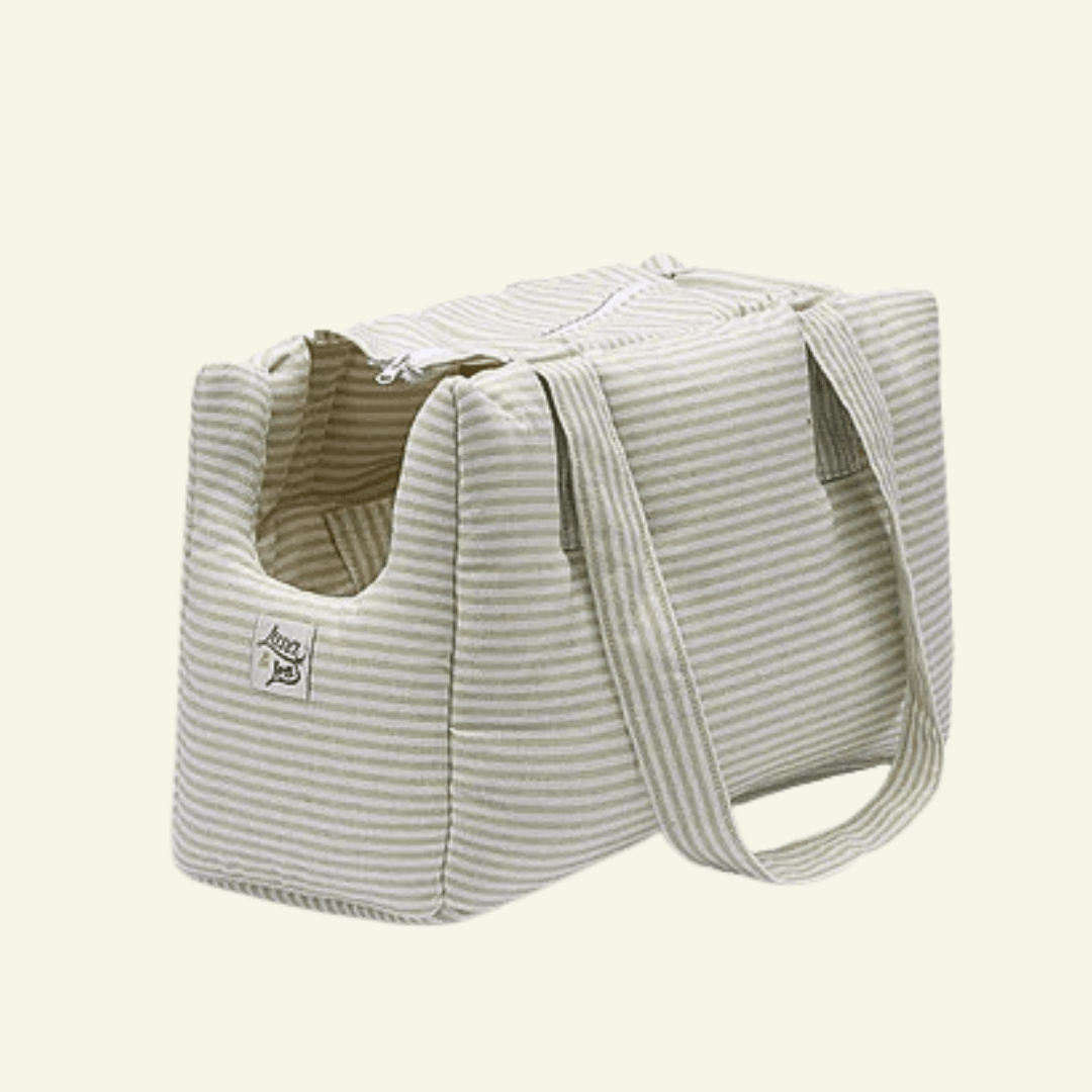 Striscia | Sac de transport en tissus doux, motif fines rayures - fabrication artisanale - Jean - Poil - Vert