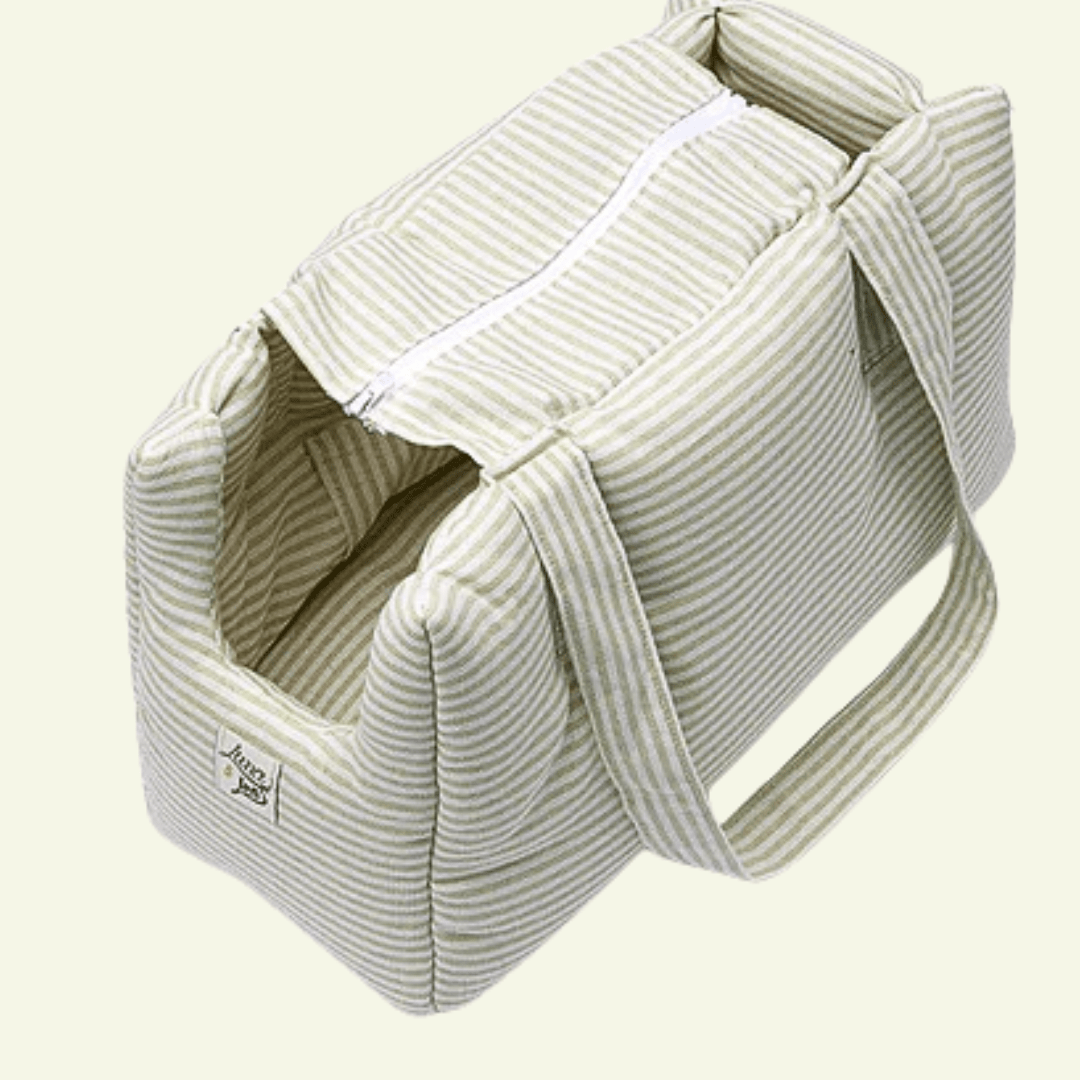 Striscia | Sac de transport en tissus doux, motif fines rayures - fabrication artisanale - Jean - Poil - Vert