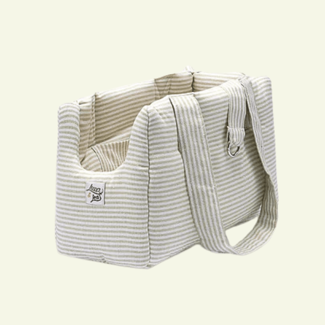Striscia | Sac de transport en tissus doux, motif fines rayures - fabrication artisanale - Jean - Poil - Vert