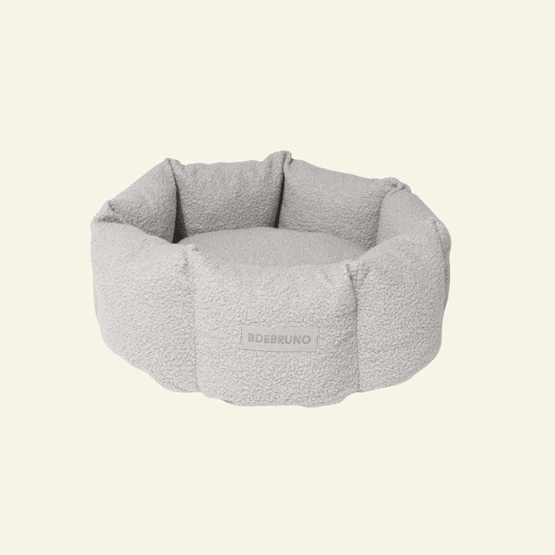 Teddy | Panier rond pour chien motif bouclette, fait main - Jean - Poil - S