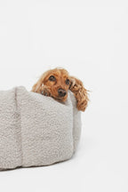 Teddy | Panier rond pour chien motif bouclette, fait main - Jean - Poil - S