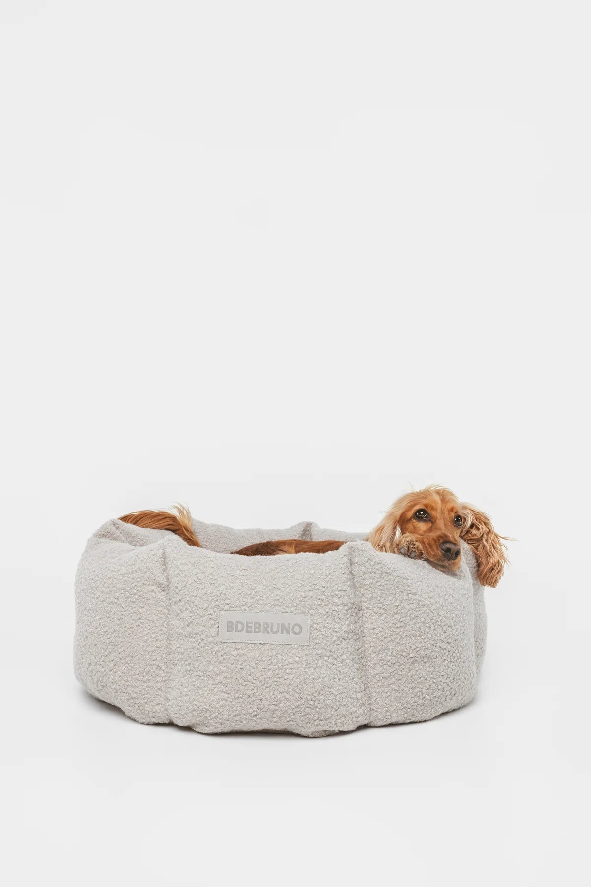Teddy | Panier rond pour chien motif bouclette, fait main - Jean - Poil - S