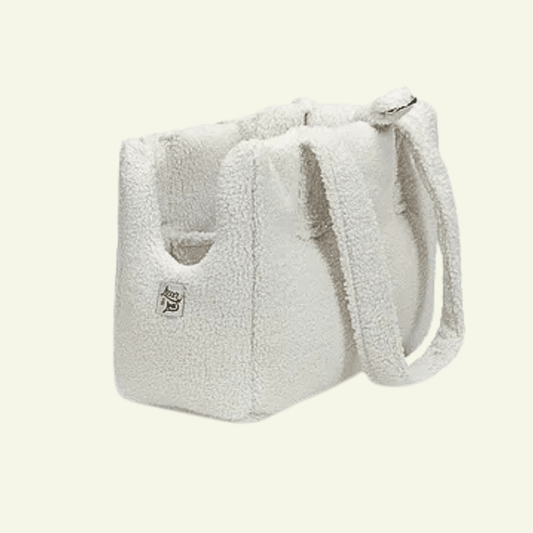 Teddy | Sac de transport en bouclette - fabrication artisanale - Jean - Poil - Blanc