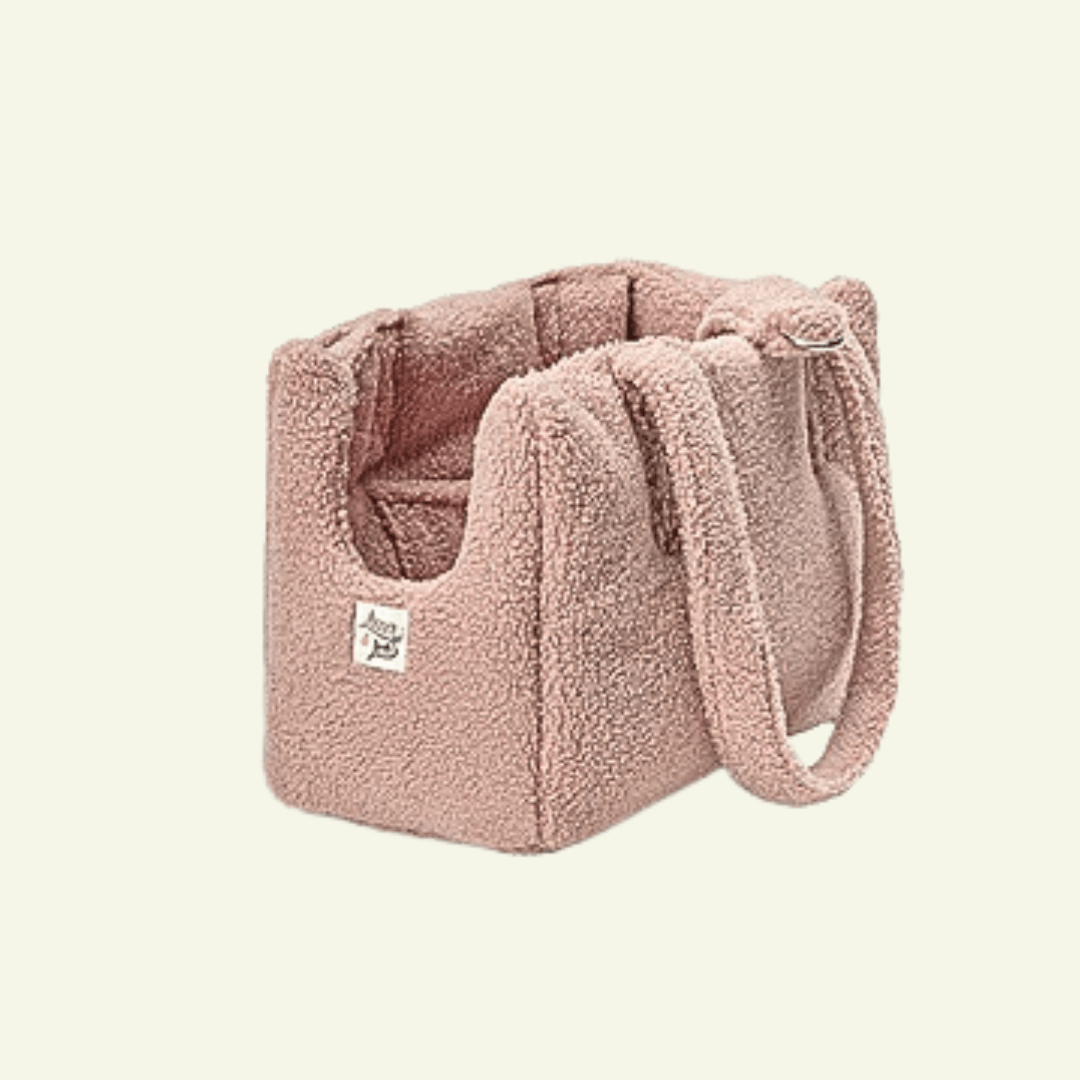 Teddy | Sac de transport en bouclette - fabrication artisanale - Jean - Poil - Rose