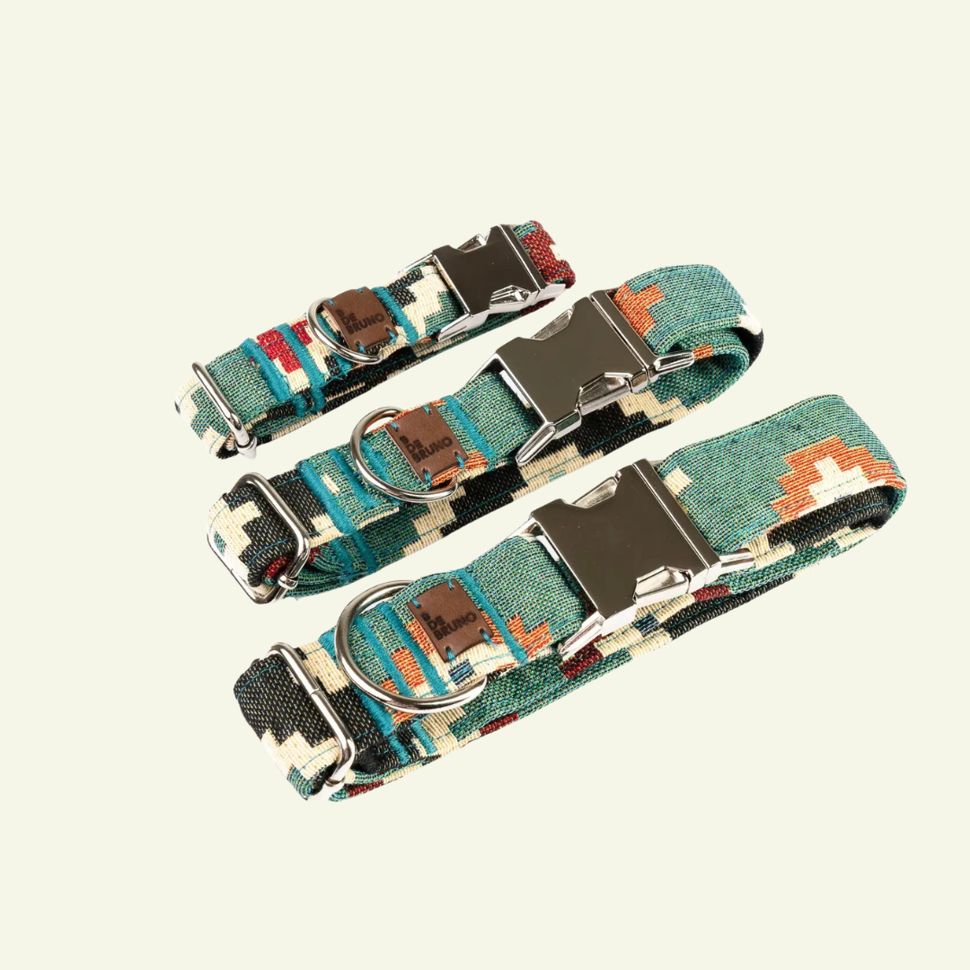 Telmo| Collier pour chien motif ethnique avec fermeture click, fait main - Jean - Poil - Terracotta