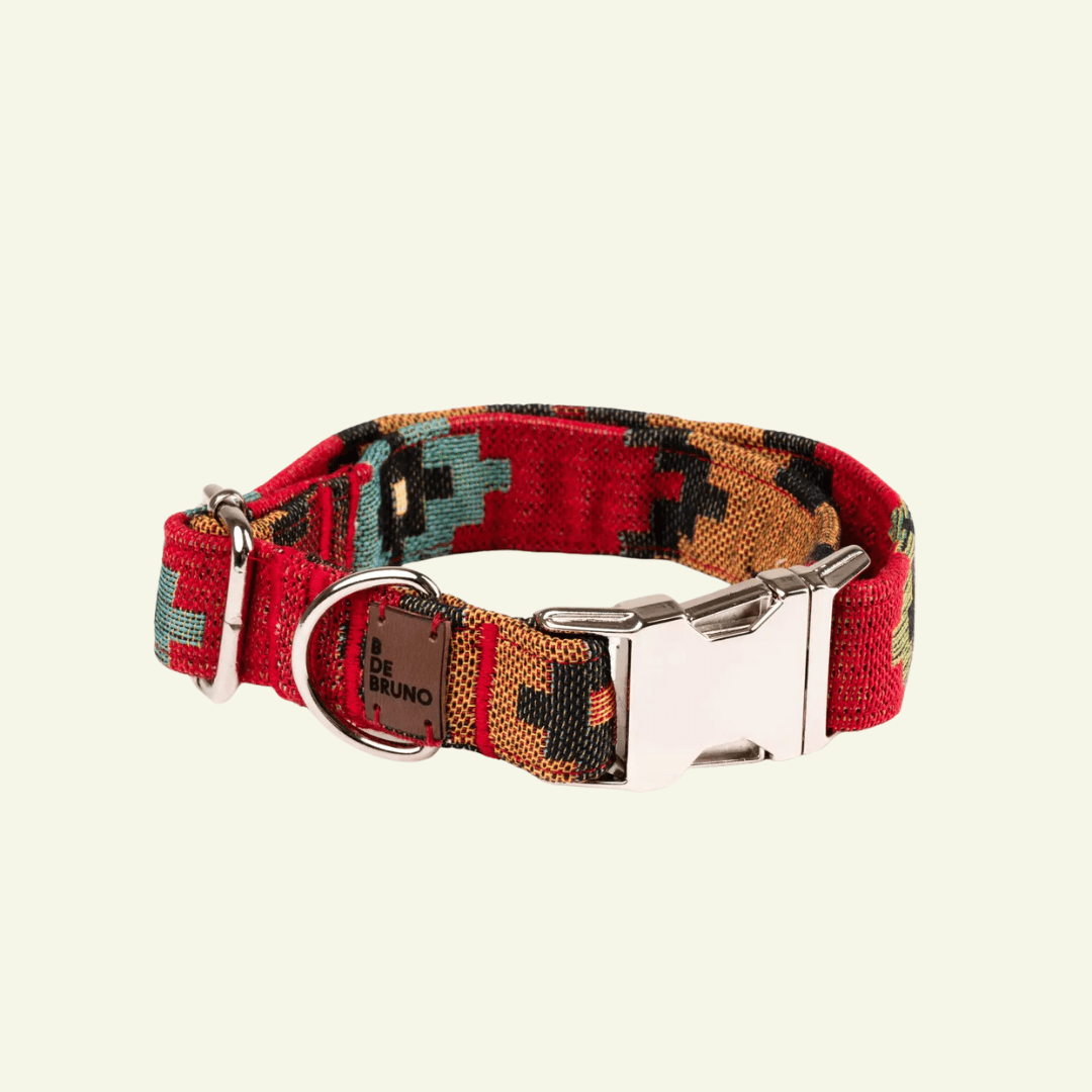 Telmo| Collier pour chien motif ethnique avec fermeture click, fait main - Jean - Poil - Terracotta