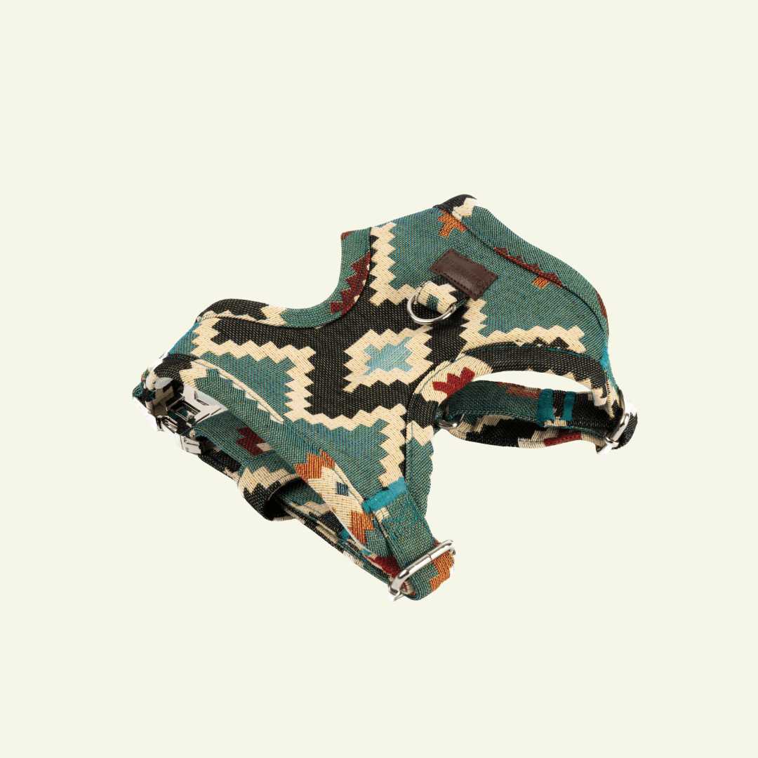 Telmo | Harnais Chest pour chien à motif ethnique, fait main - Jean - Poil - XS
