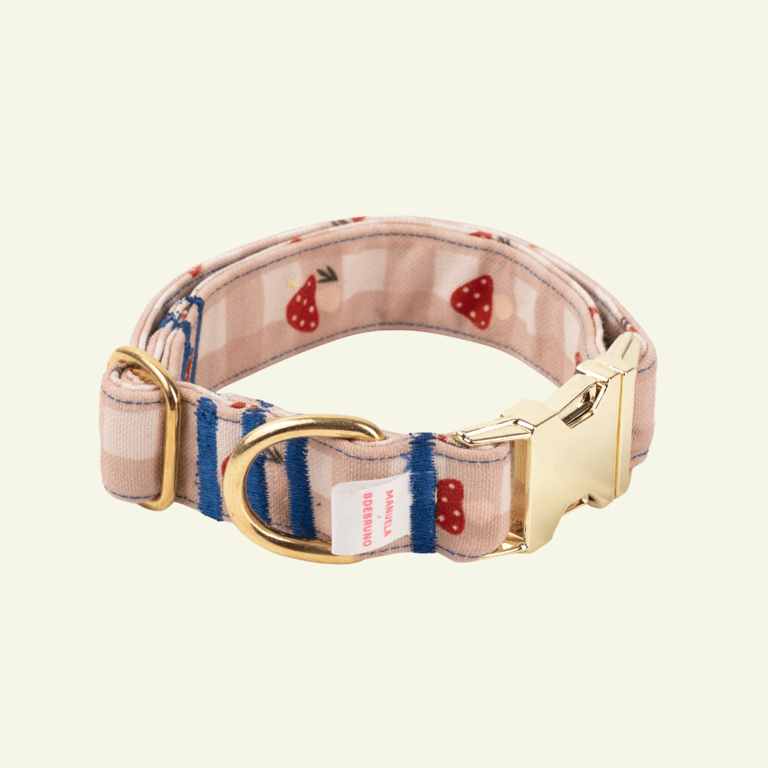 Toad | Collier pour chien motif champignons, fait main - Jean - Poil - 2XS