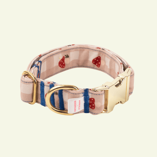 Toad | Collier pour chien motif champignons, fait main - Jean - Poil - 2XS