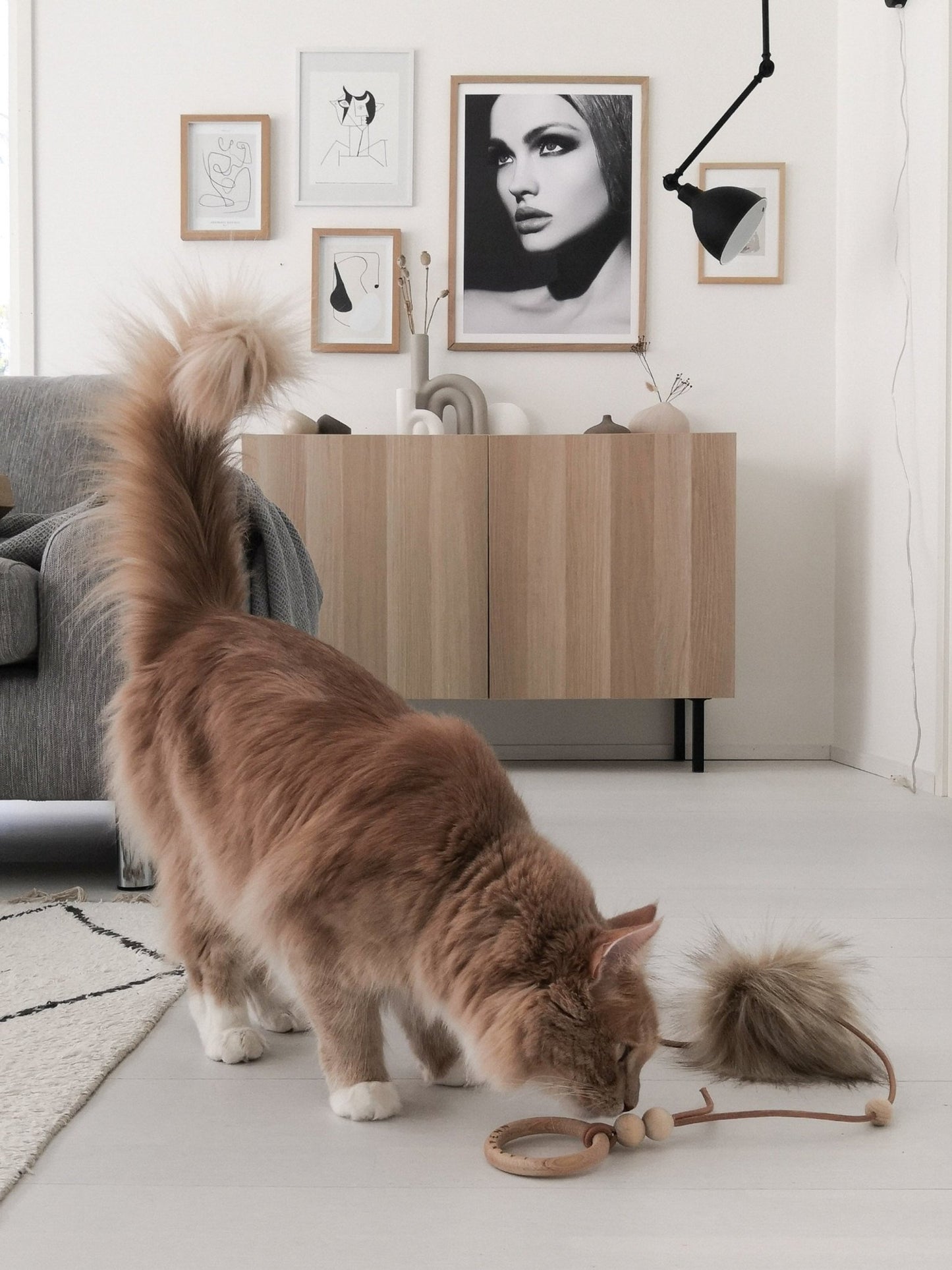 Tollo | Jouet design pour chat en cuir et boules - Jean - Poil - Gris