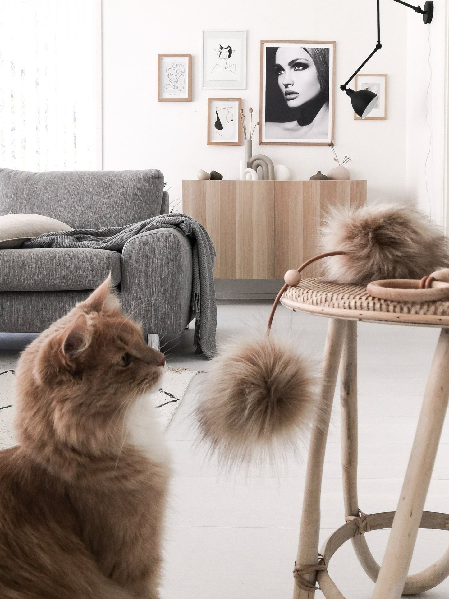 Tollo | Jouet design pour chat en cuir et boules - Jean - Poil - Gris