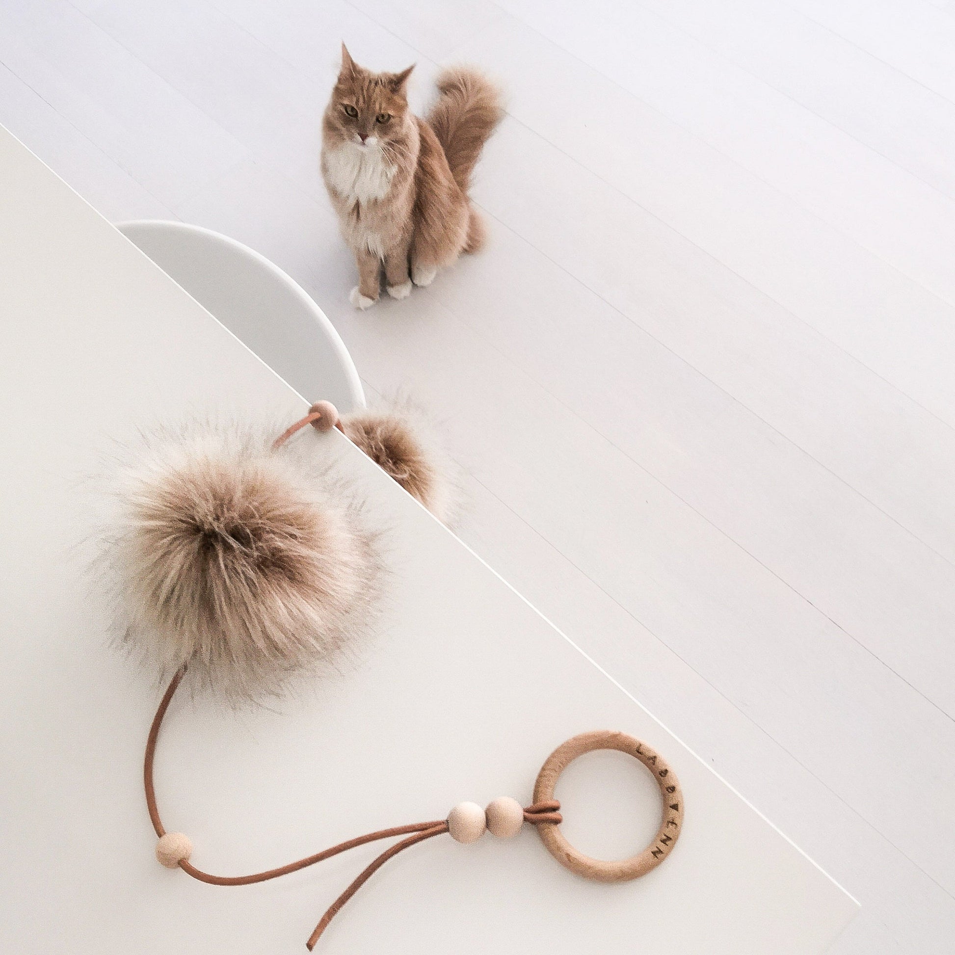 Tollo | Jouet design pour chat en cuir et boules - Jean - Poil - Gris