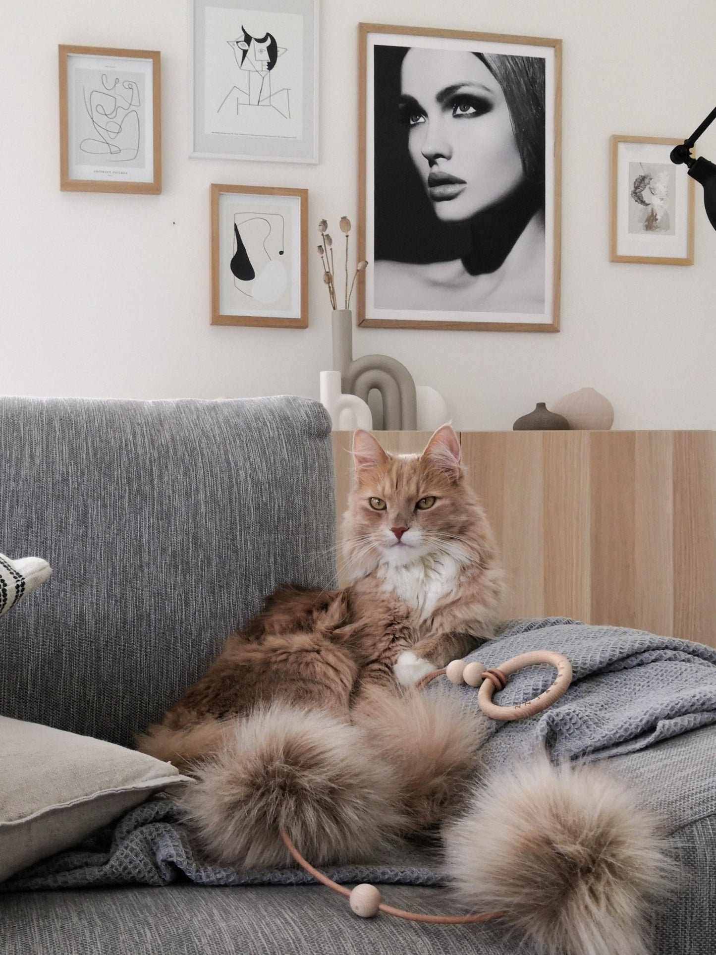 Tollo | Jouet design pour chat en cuir et boules - Jean - Poil - Gris