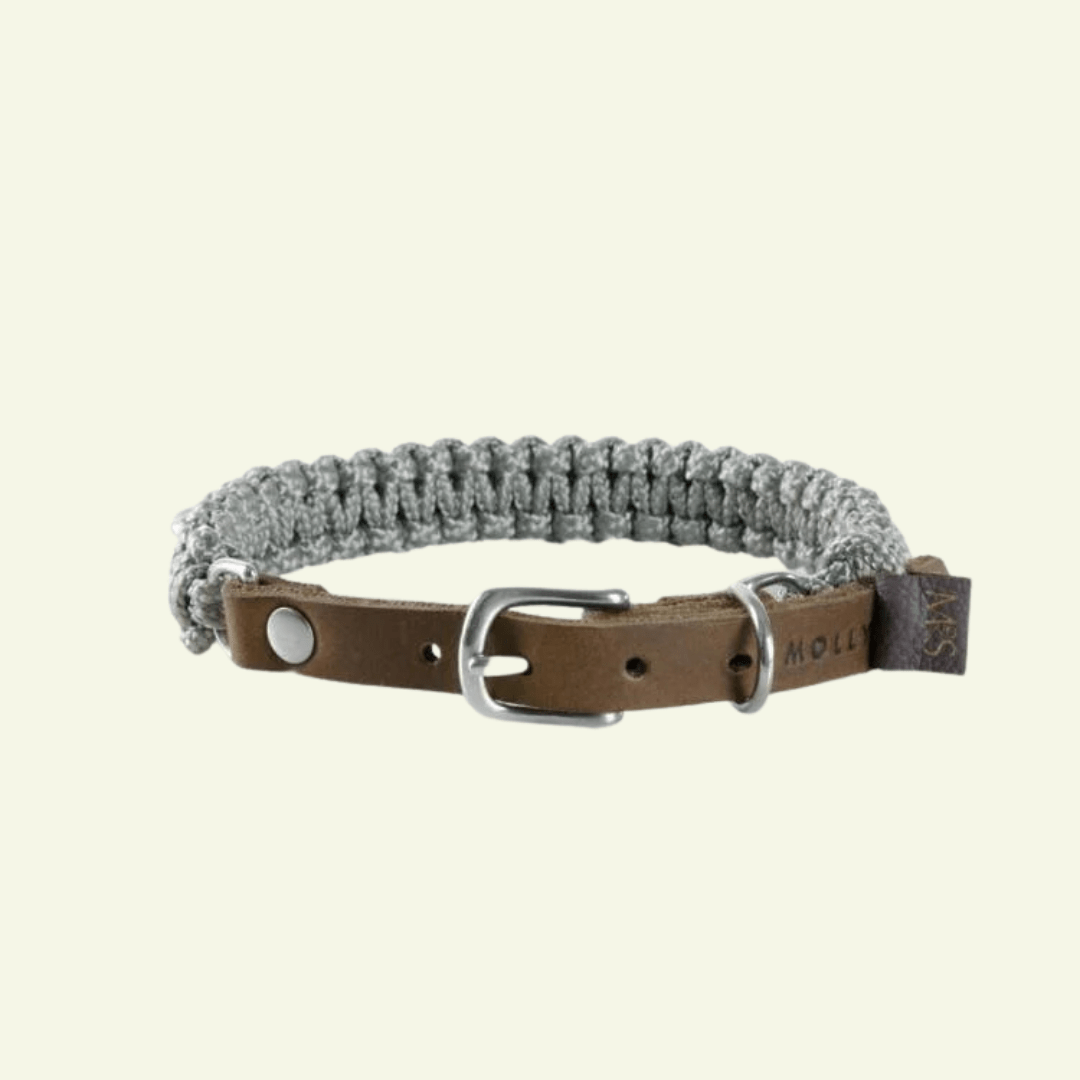 Touch | Collier pour chien en corde et cuir – Finition laiton ou acier (9 coloris) - Jean - Poil - Gris