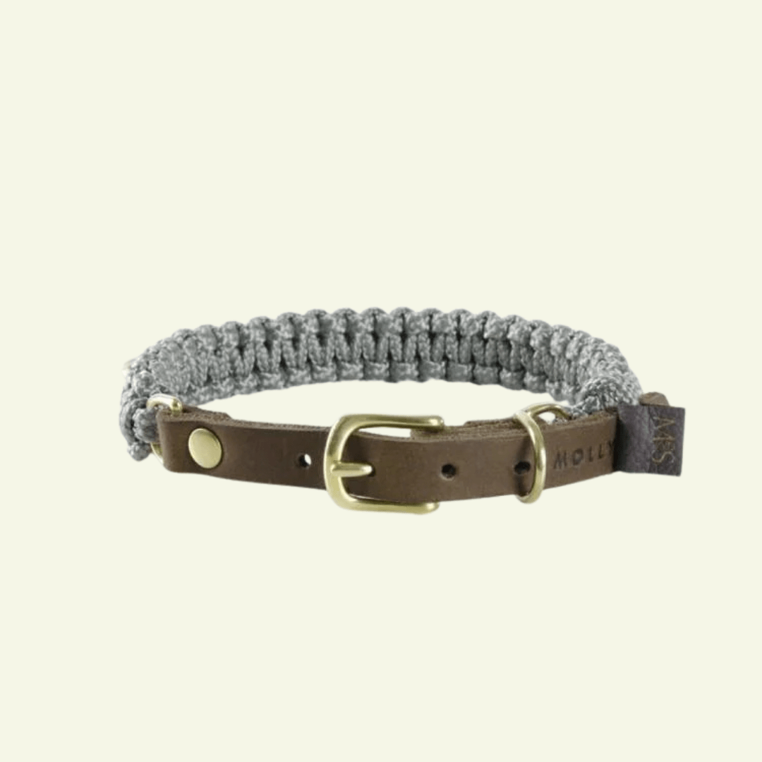 Touch | Collier pour chien en corde et cuir – Finition laiton ou acier (9 coloris) - Jean - Poil - Gris