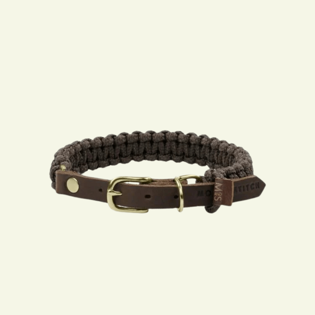 Touch | Collier pour chien en corde et cuir – Finition laiton ou acier (9 coloris) - Jean - Poil - Marron