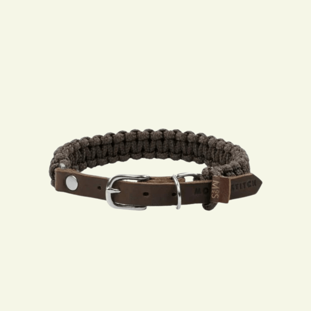 Touch | Collier pour chien en corde et cuir – Finition laiton ou acier (9 coloris) - Jean - Poil - Marron