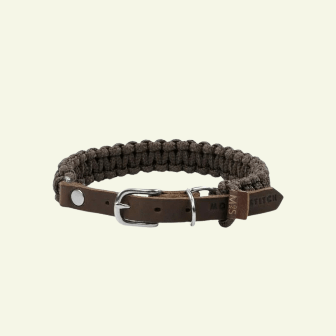 Touch | Collier pour chien en corde et cuir – Finition laiton ou acier (9 coloris) - Jean - Poil - Marron