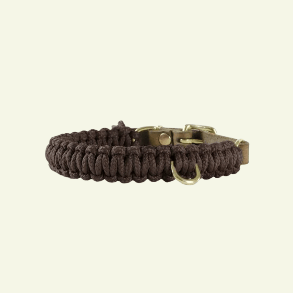 Touch | Collier pour chien en corde et cuir – Finition laiton ou acier (9 coloris) - Jean - Poil - Marron