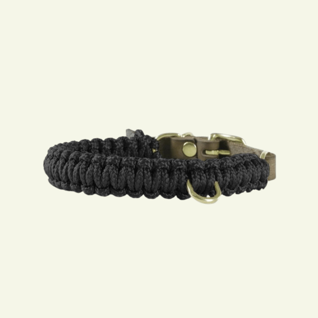 Touch | Collier pour chien en corde et cuir – Finition laiton ou acier (9 coloris) - Jean - Poil - Noir