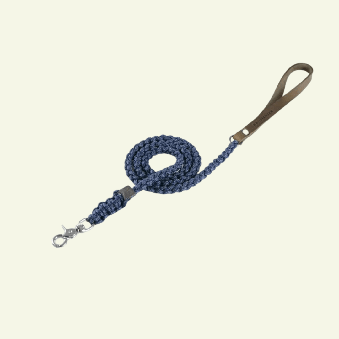 Touch | Laisse pour chien en corde et cuir – Finition laiton ou acier (9 coloris) - Jean - Poil - Bleu marine