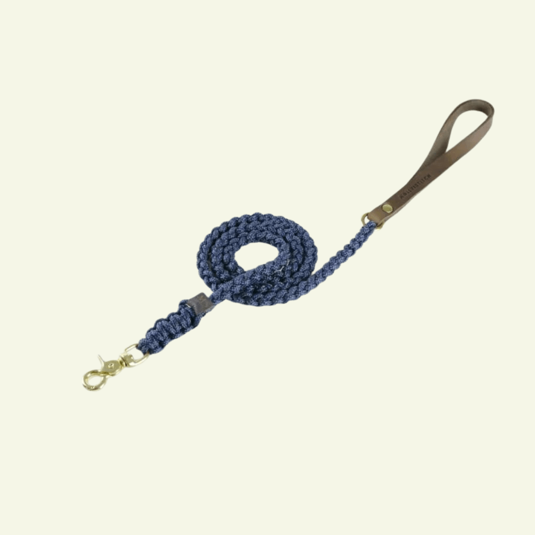 Touch | Laisse pour chien en corde et cuir – Finition laiton ou acier (9 coloris) - Jean - Poil - Bleu marine