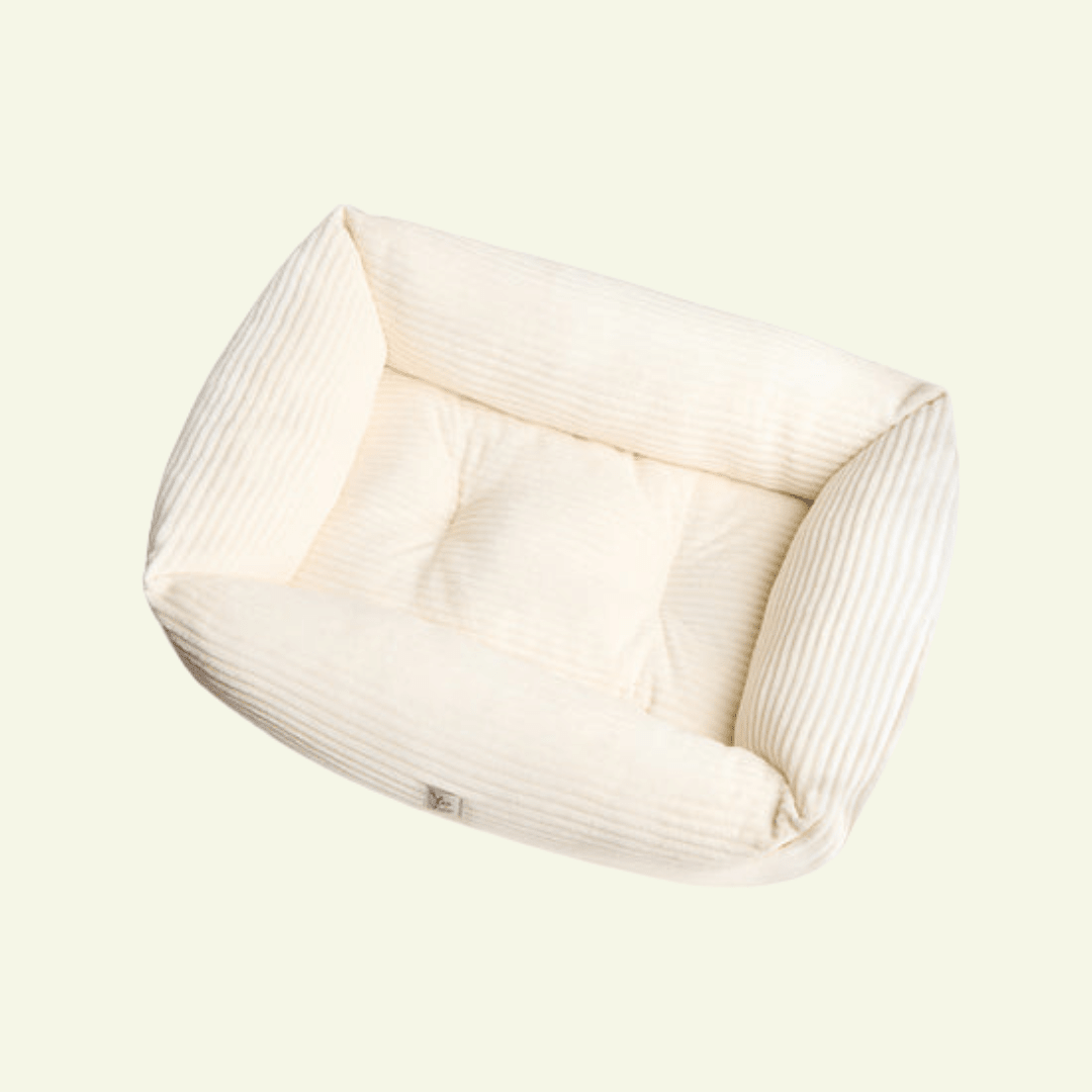 Velluto | Panier en velours côtelé déhoussable - fabrication artisanale - Jean - Poil - Blanc