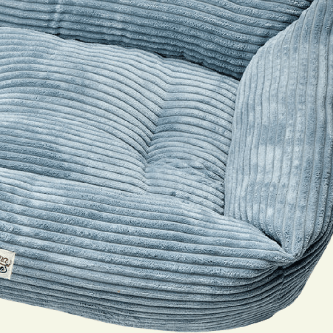 Velluto | Panier en velours côtelé déhoussable - fabrication artisanale - Jean - Poil - Bleu clair