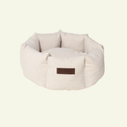 Vichy Cupcake | Panier rond déhoussable pour chien vichy noir ou beige - Jean - Poil - Beige