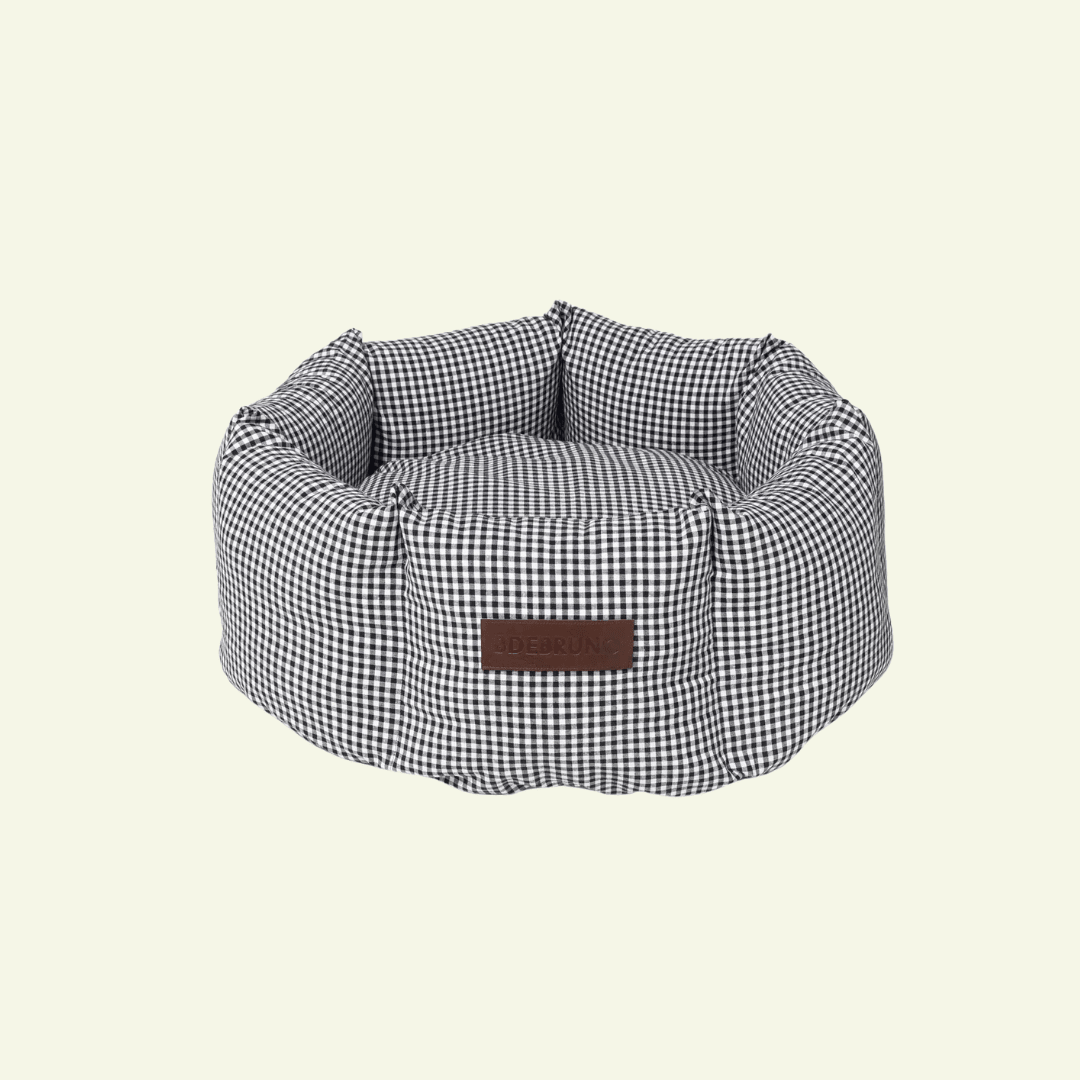Vichy Cupcake | Panier rond déhoussable pour chien vichy noir ou beige - Jean - Poil - Noir