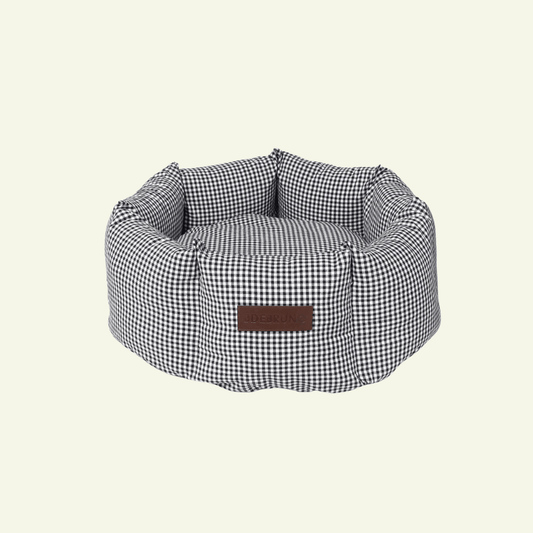 Vichy Cupcake | Panier rond déhoussable pour chien vichy noir ou beige - Jean - Poil - Noir