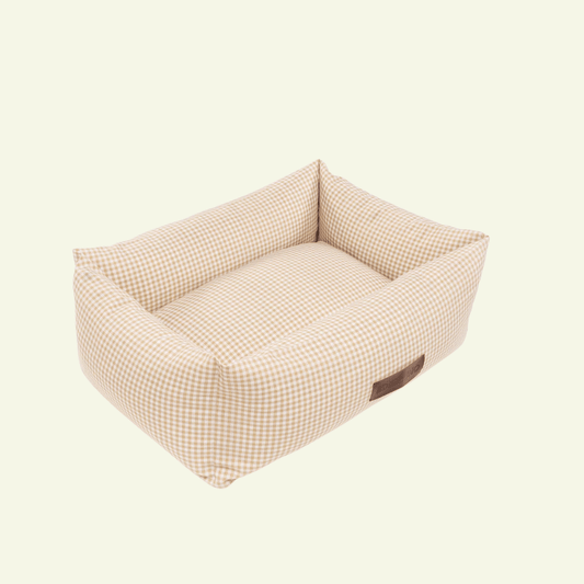 Vichy | Panier déhoussable pour chien vichy noir ou beige - Jean - Poil - Beige