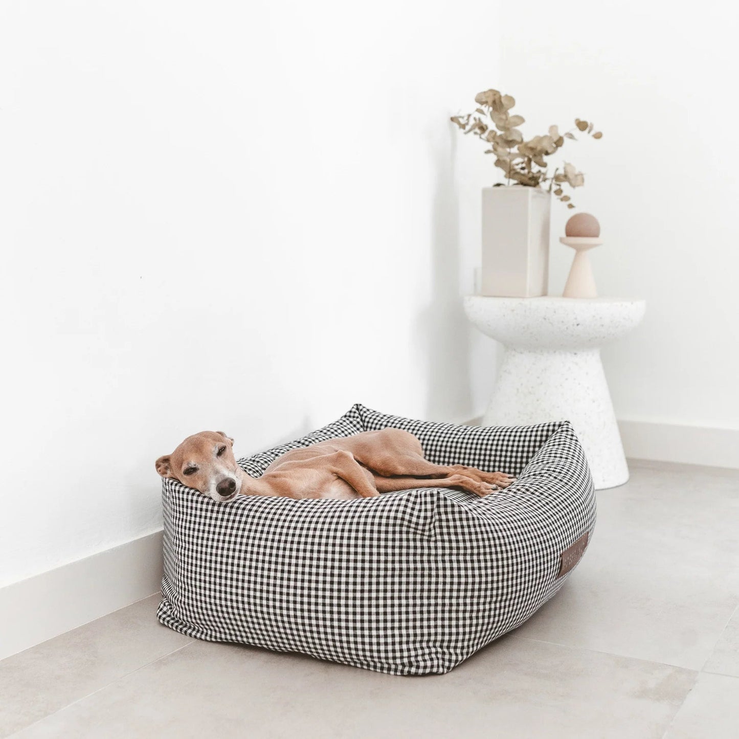 Vichy | Panier déhoussable pour chien vichy noir ou beige - Jean - Poil - Beige