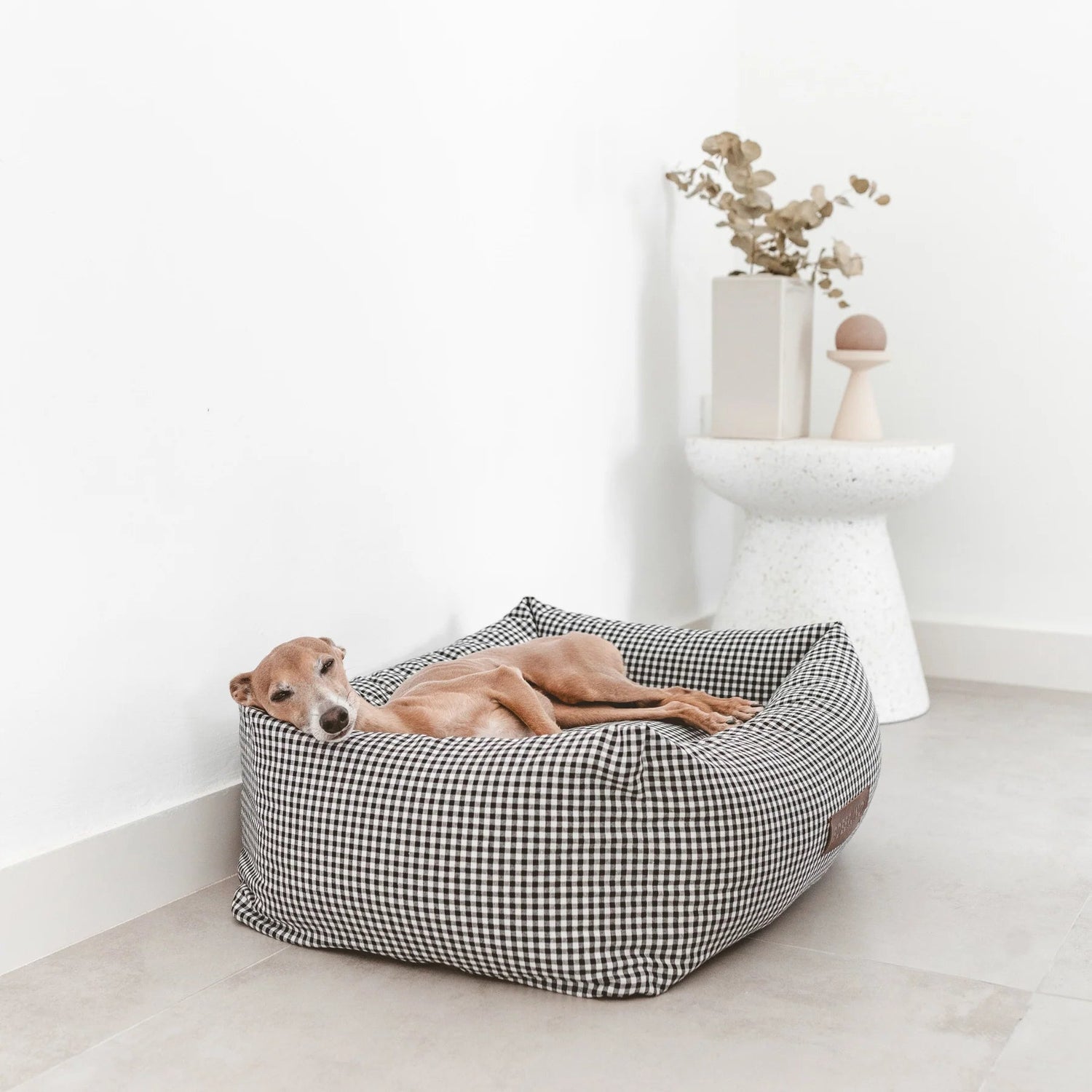 Vichy | Panier déhoussable pour chien vichy noir ou beige - Jean - Poil - Beige