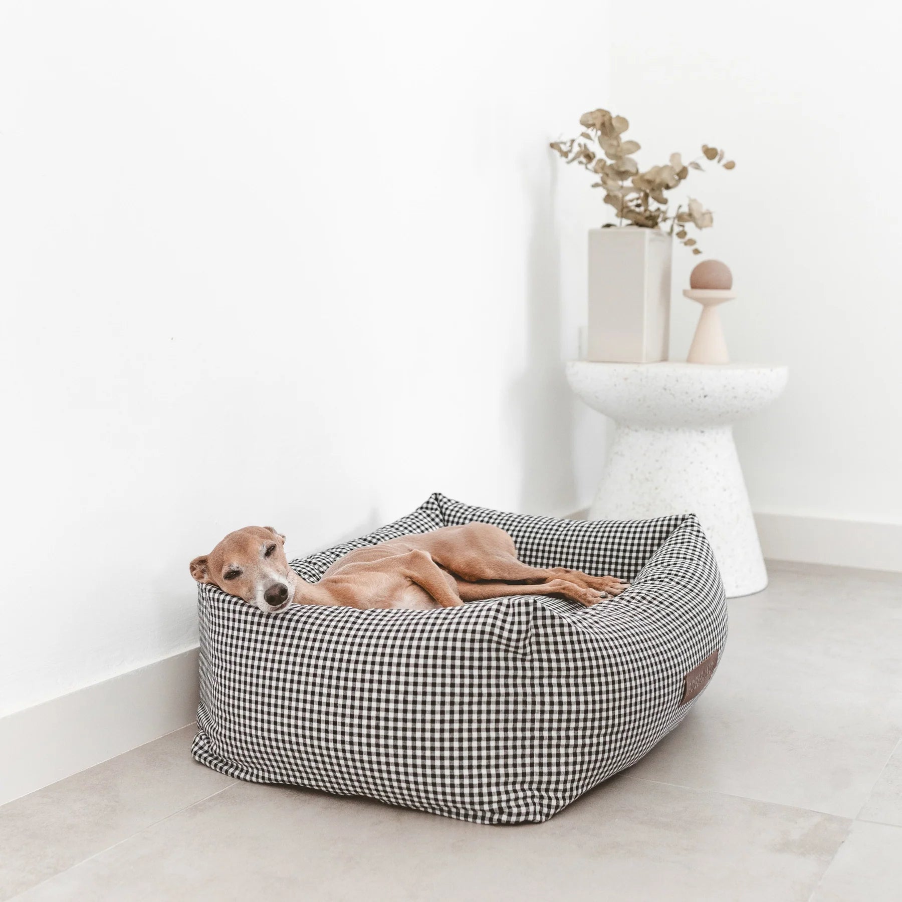Vichy | Panier déhoussable pour chien vichy noir ou beige - Jean - Poil - Beige