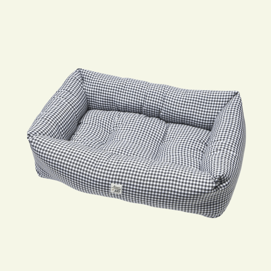 Vichy | Panier en coton déhoussable - fabrication artisanale - Jean - Poil - Gris foncé