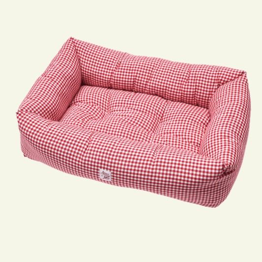 Vichy | Panier en coton déhoussable - fabrication artisanale - Jean - Poil - Rouge