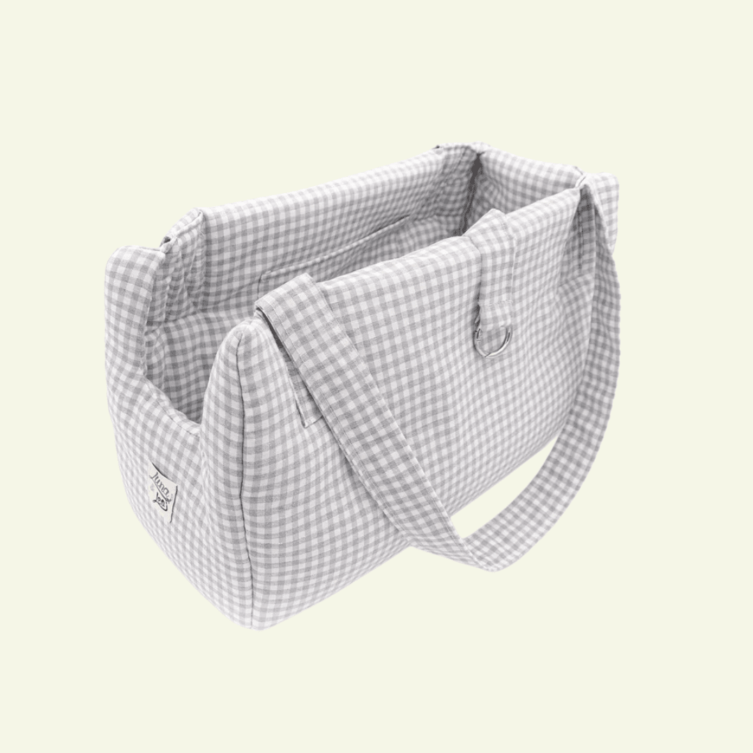Vichy | Sac de transport en coton - fabrication artisanale - Jean - Poil - Gris clair