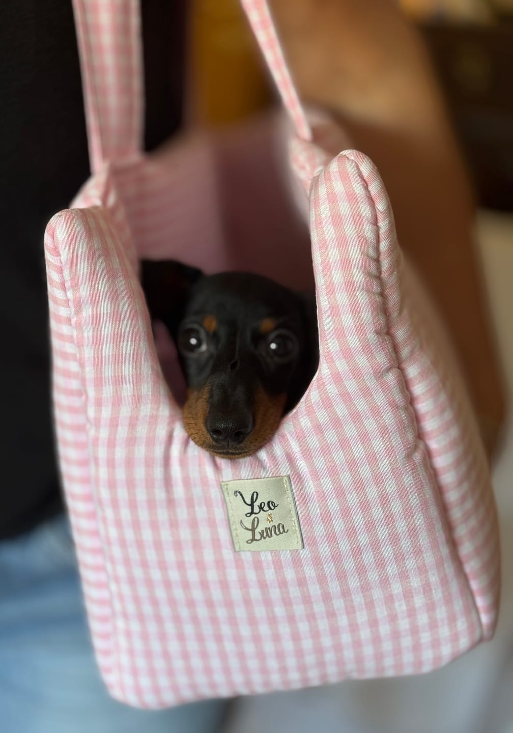 Vichy | Sac de transport en coton - fabrication artisanale - Jean - Poil - Rose