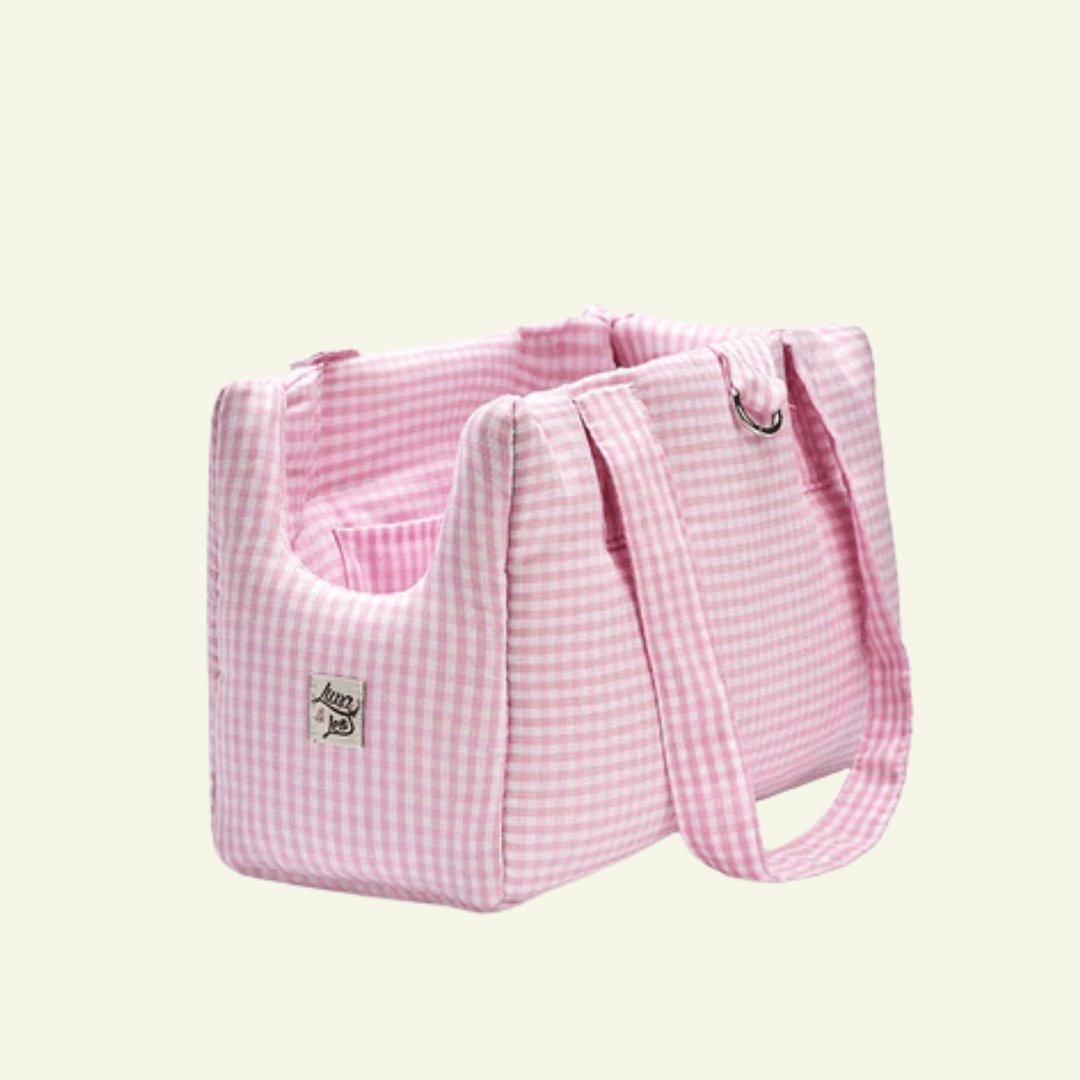 Vichy | Sac de transport en coton - fabrication artisanale - Jean - Poil - Rose