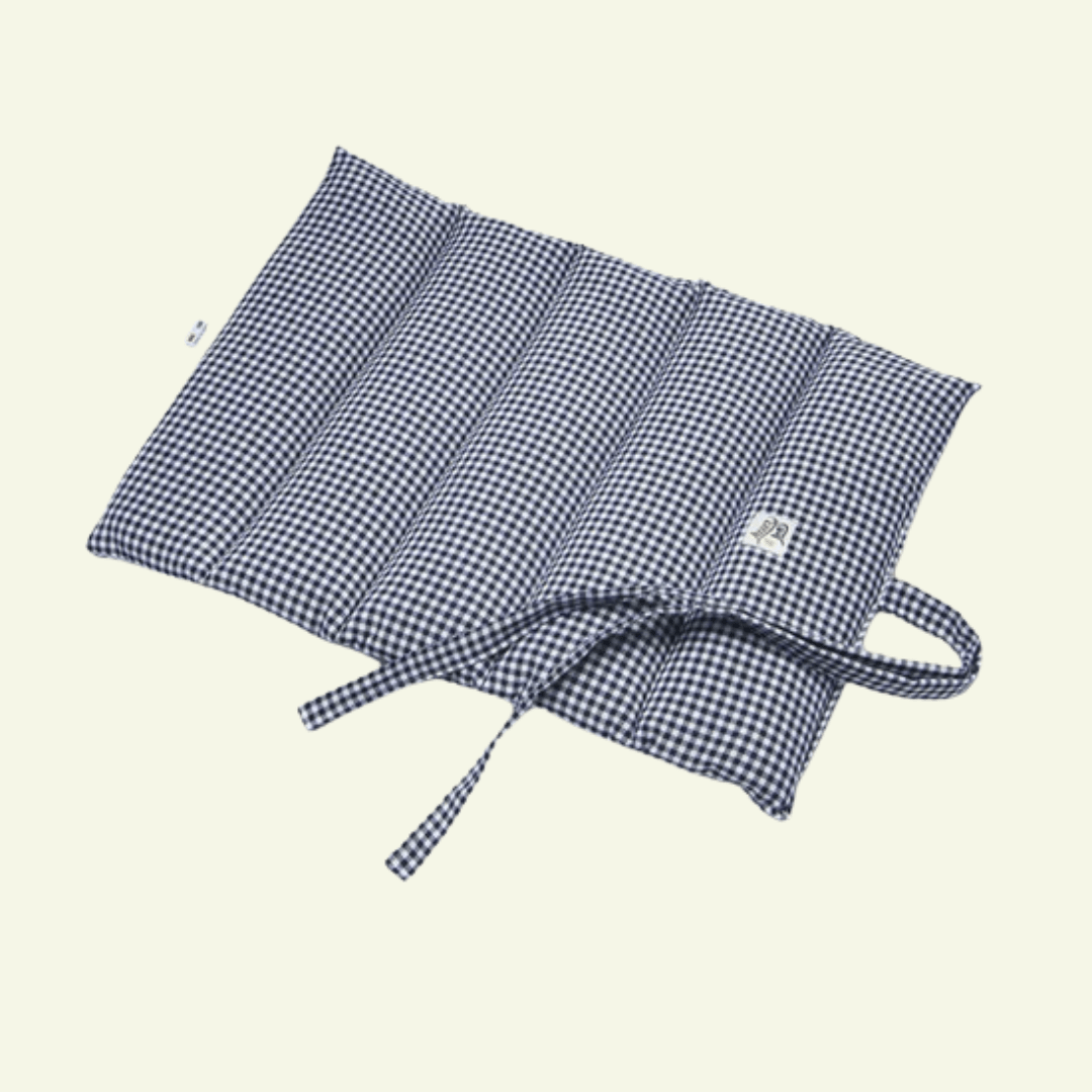 Vichy | Tapis de voyage enroulable - fabrication artisanale - Jean - Poil - Bleu