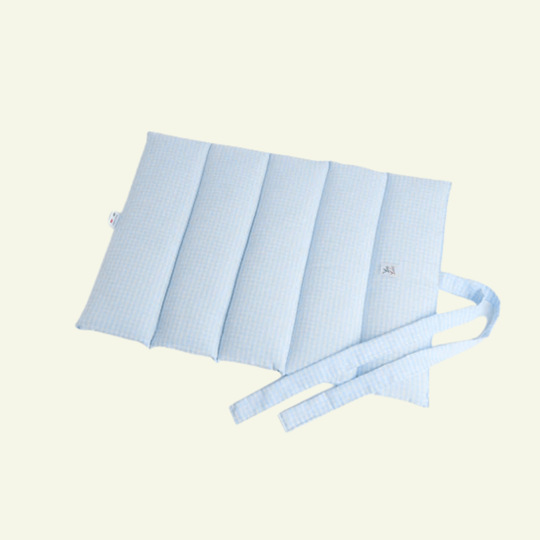 Vichy | Tapis de voyage enroulable - fabrication artisanale - Jean - Poil - Bleu ciel