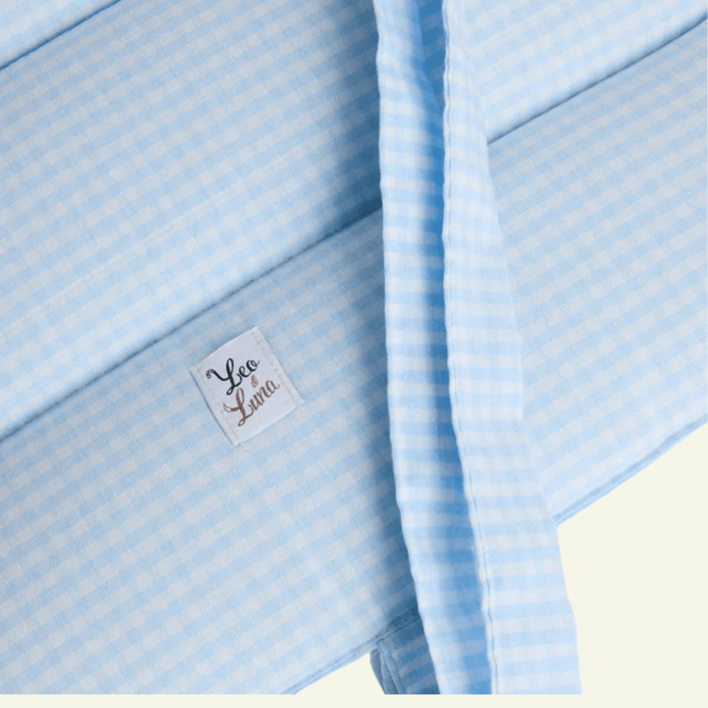 Vichy | Tapis de voyage enroulable - fabrication artisanale - Jean - Poil - Bleu ciel